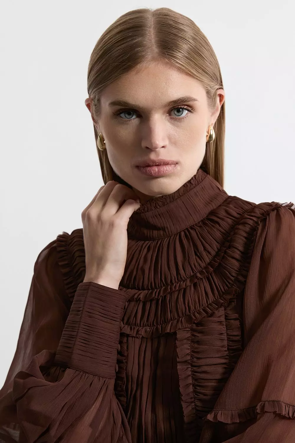 Lydia Millen Pleat Crinkle High Neck Drama Sleeve Woven Mini